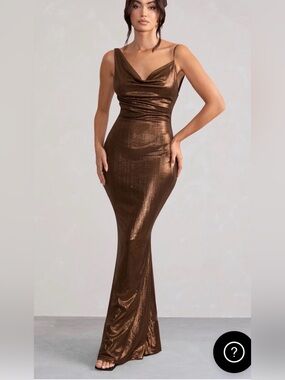 Metallic Bronze Cowl Neck Evening Gown